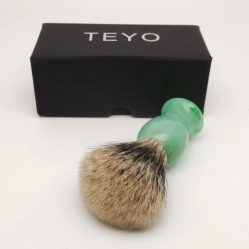 TEYO Two Band Silvertip Finest Badger Hair Shaving Brush With Emerald Green Pattern Resin Handle