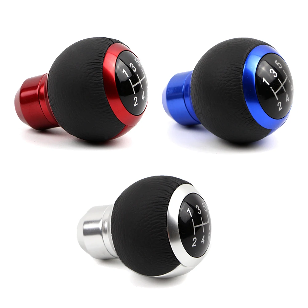 Car Interior Gear Shift Knob 5 Speed Universal Manual Handle Lever Shifter Knob Red / Blue / Silver Aluminum with Leather