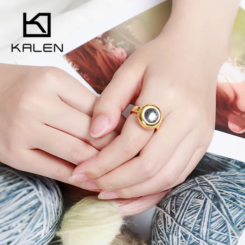 Kalen New Fashion Dubai Gold Color Rings Stainless Steel Bagues Femme White Gray Stone Cheap Party Engagement Lover Rings Gifts