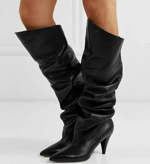 

Sapato feminino thigh high stretch boots spike heels sexy black ladies shoes boots leather stockings over the knee shoes woman