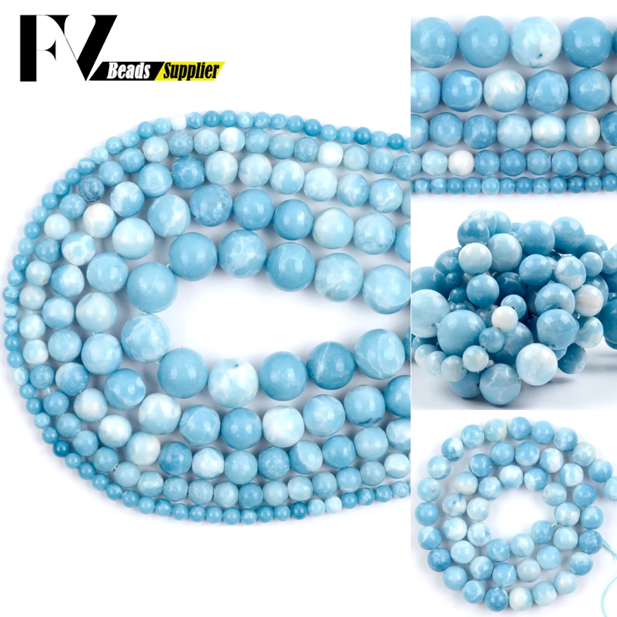 4/6/8/10/12mm Natural Gem Blue Chinese Larimar Beads Round Spacer Stone Beads For Jewelry Making DIY  Bracelet Necklace Charms