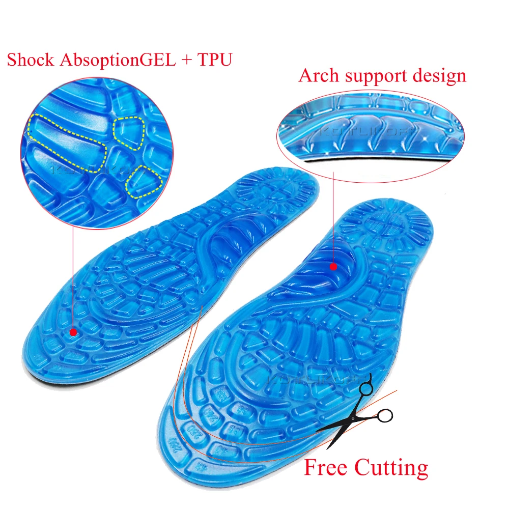 KOTLIKOFF Soft Shock Absorption Gel Insoles Cushion Running Walking Comfortable Massaging Gel Insoles for Shoes Sole Woman Men