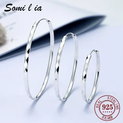 SOMILIA Platinum Plated Big Hoop Earrings for Women 925 Sterling Silver Jewelry Female Fashion Women Earrings 30m 40mm 50mm 60mm