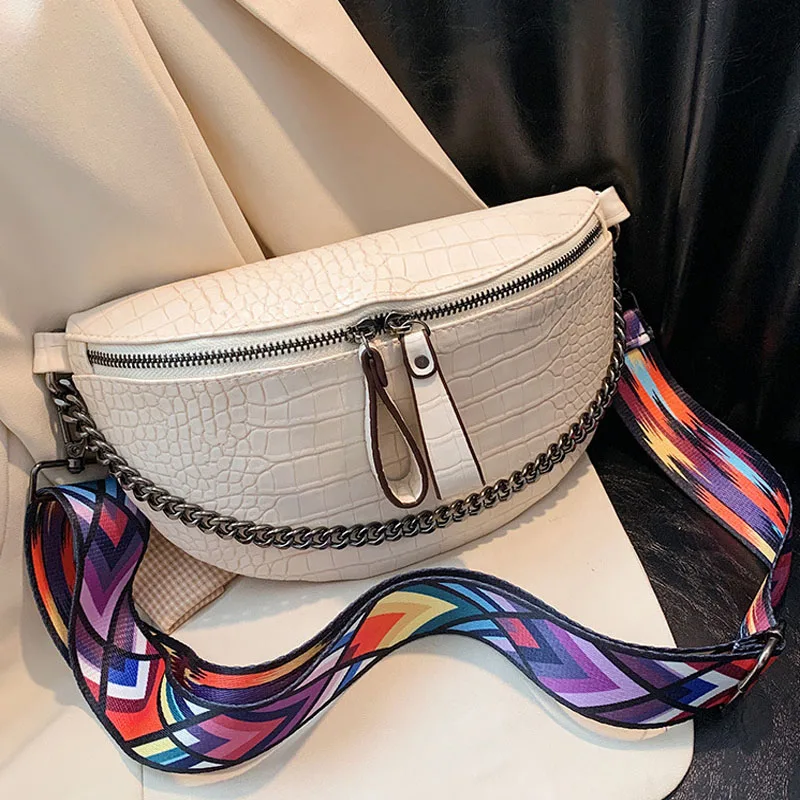 

Fashion Simple Fanny Pack For Women Solid Color PU Leather Belt Waist Bag Chain Shoulder Crossbody Chest Bags Women's Waist Pack