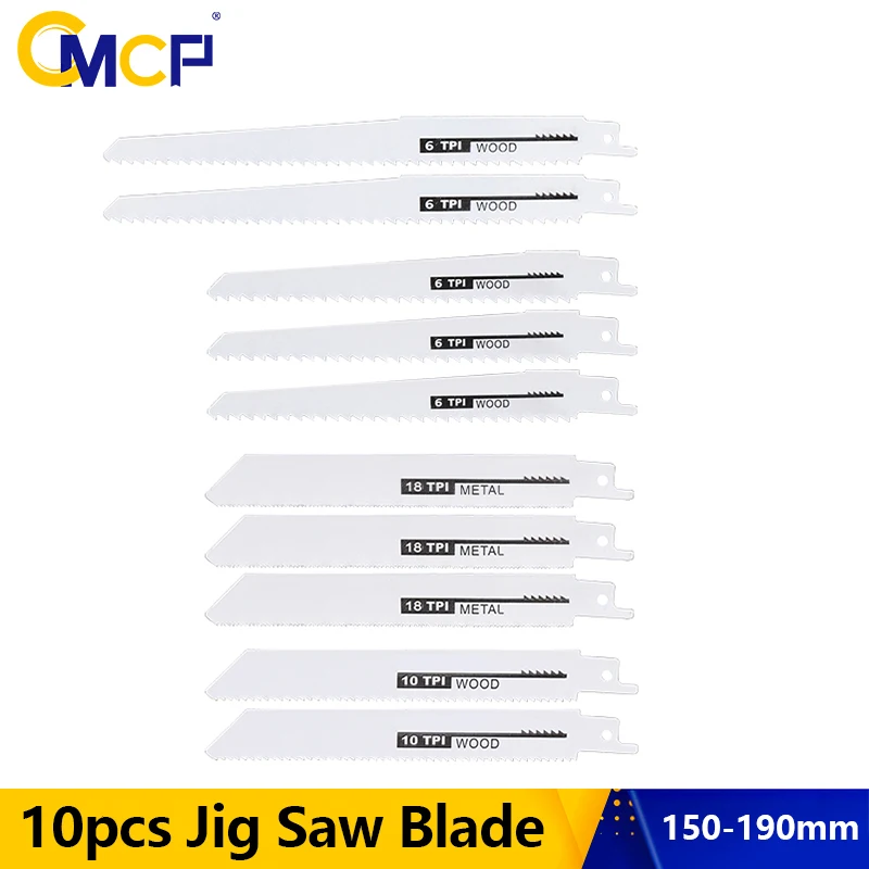 CMCP Saber Blades 10pcs 6/10/18TPI BIM Jig Saw Blade 150-190mm for Cutting Wood Plastic Pipe Metal Reciprocating Saw Blade