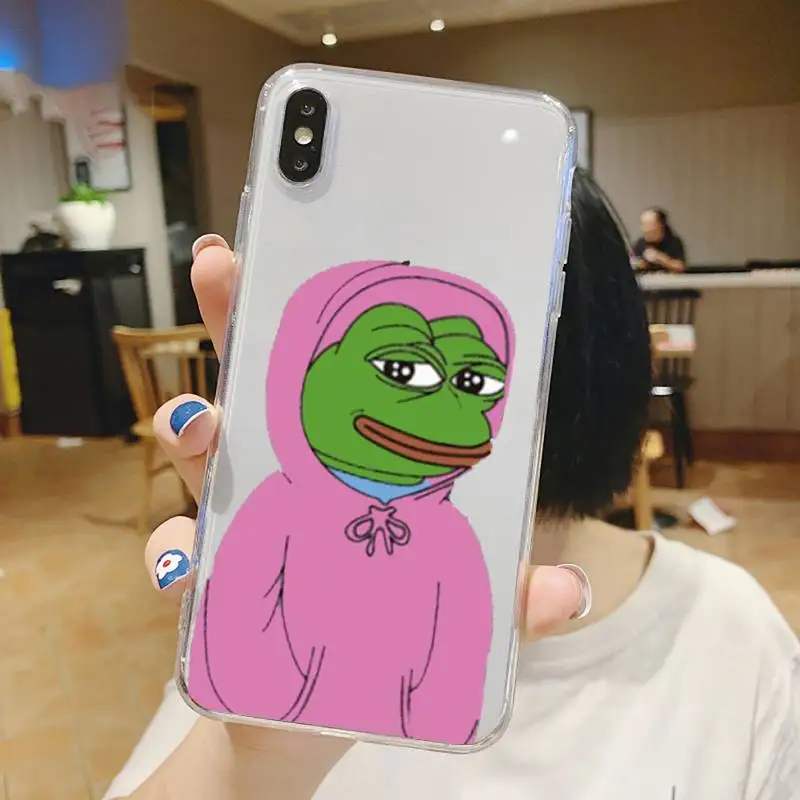 The Frog Pepe face crying pattern Phone Case Transparent soft For iphone 5 5s 5c se 6 6s 7 8 11 12 plus mini x xs xr pro max