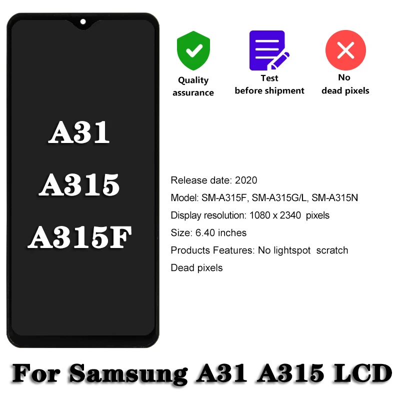 Super Amoled for Samsung  A31 A315 A315F A315F/DS LCD Display Touch Screen Digitizer Assembly With fingerprints