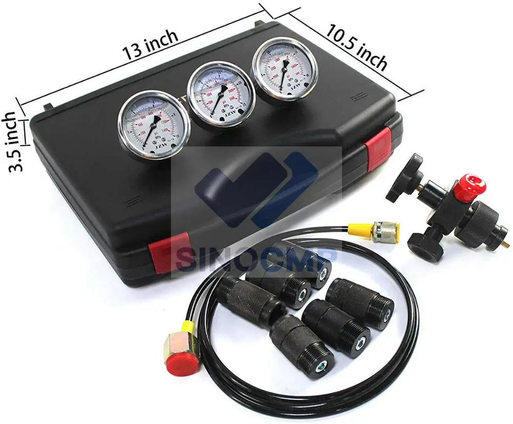 10/25/40Mpa Hydraulic Gauge Test Kit Hydraulic Nitrogen Accumulator Gauge Pressure Test Kit with 3 Gauges, 7 Couplings 