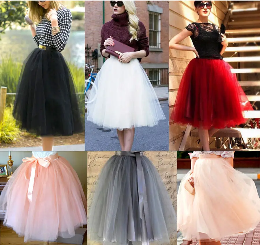 Elegant Harajuku 7 Layers Tulle Skirt Women Vintage Skirts 50s Rockabilly Tutu Petticoat Ball Gown New