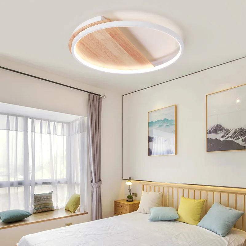 

Post modern wooden LED ceiling lights living room bedroom Nordic personality super thin circular ceiling lamp