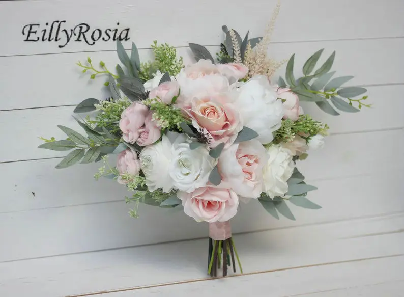 EillyRosia สีขาวสีชมพู Wedding Bouquet Da เจ้าสาวประดิษฐ์ Ramos De Novia Boda Peony โรแมนติก Rustic งานแต่งงานดอกไม้