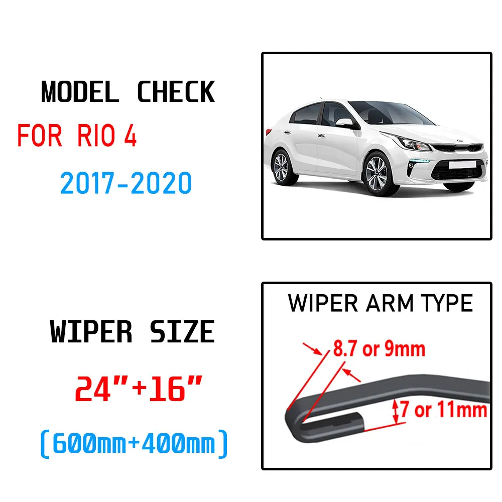 For KIA RIO 4 2017 2018 2019 2020 RIO4 X-Line Accessories Front Window Windscreen Wiper Blade Brushes for Car Cutter H J Hook