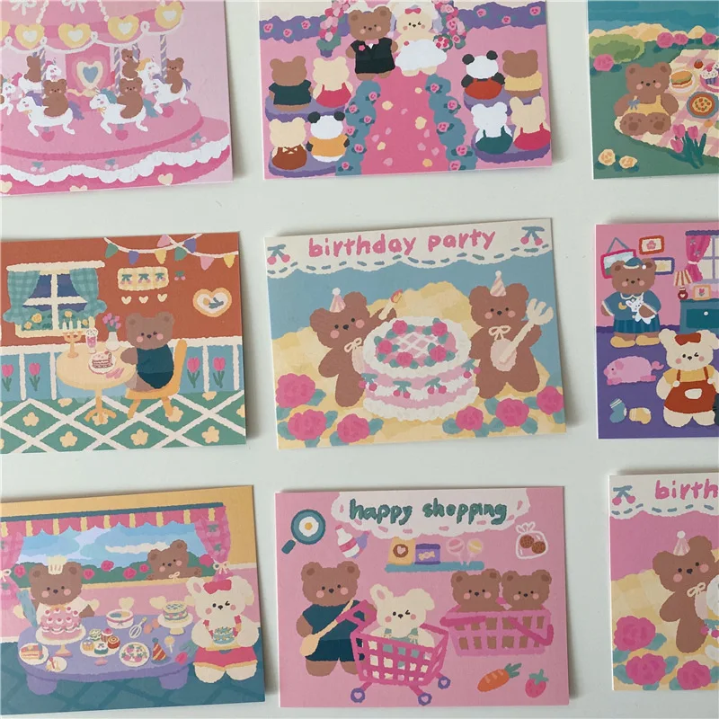 Tarjeta decorativa de doble cara para cumpleaños, fondo rosa, diario, álbum, pegatina de pared, accesorios de foto, papelería, regalo, 9 Uds.