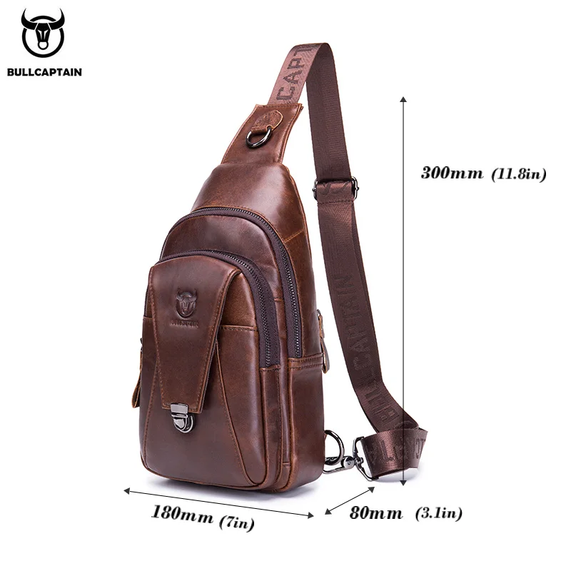 Imagem -06 - Bullcaptain Couro Genuíno Peito Volta Pacote Bolsa de Peito Moda Masculina Bolsa do Mensageiro Multifuncional Bolsas de Cartão Bolsas do Telefone Móvel