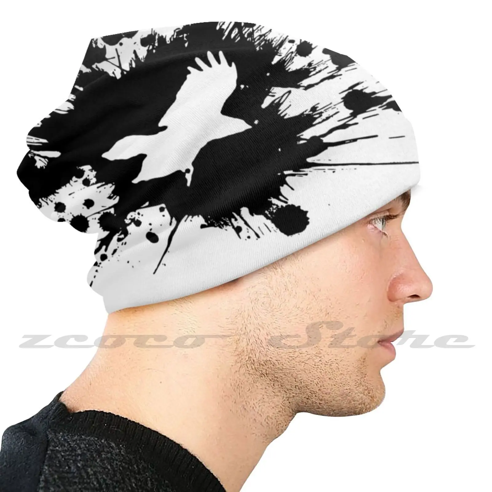 Flying Bird ( With Paint Splatter ) Knit Hat Elastic Soft Personalized Pattern Present Cap Sd Shinedown Fly Bird Splatter Som