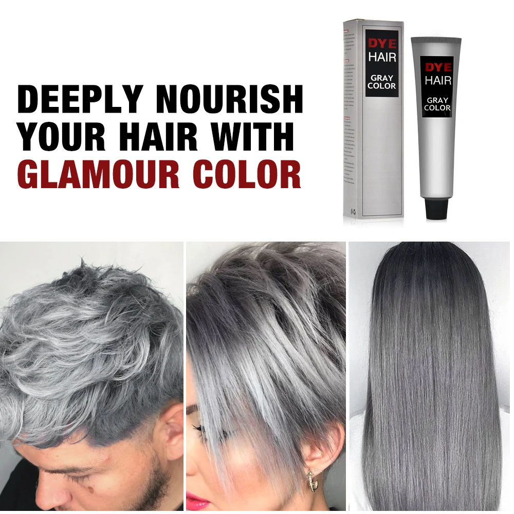 Permanent Gray Purple Hair Dye Cream Punk Style Nature Light Grey Silver Nourishing Hair Dye Color Cream Cosmetic Hair Care 100M