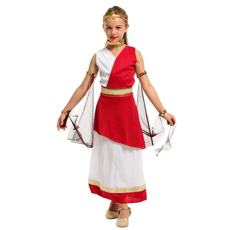 Kids Girls Greek Athena Goddess Costume Girls Roman Halloween Cosplay Fantasia Fancy Dress Kids Party Performance Clothing