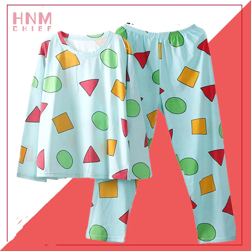 Pijama Sin Chan de manga larga para mujer, ropa de dormir de algodón para pareja, bonito conjunto informal para el hogar, Pijama suelto de 2 piezas,