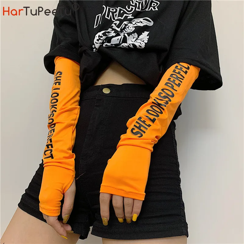 Arm Sleeves Women Sun UV Protection Cover Summer Cool Cycling Running Thin Elastic Outdoor Fingerless Letters Car Driver Wear