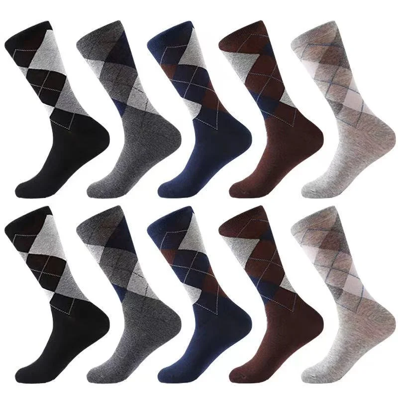 box packing big size Breathable Elastic crew Socks Man Gift combed cotton men's business socks classical solid color plaid socks