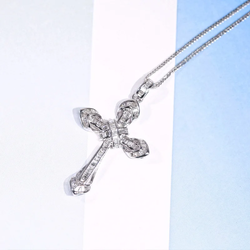 KOFSAC Trendy Exquisite Crystal Zircon Cross Pendant Jewelry 925 Sterling Silver Necklaces For Women Anniversary Birthday Gifts