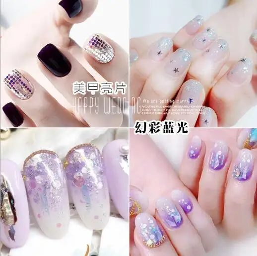 Conjunto de pós e lantejoulas para decoração de unhas, arte em unhas, cristal, glitter e decoração