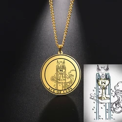 LIKGREAT Gold Color The Cups Tarot Necklace Men Stainless Steel Jewelry Minor Arcana Talisman Pendant Lucky Amulet Birthday Gift