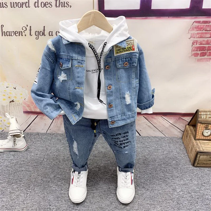 

Boys Cowboy Jacket, Hoodie, Jeans Sets 3pcs Boys Sport Suits Children Cotton Spring Autumn Sets Kids Clothes Sets 2-6years