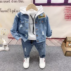 Boys Cowboy Jacket, Hoodie, Jeans Sets 3pcs Boys Sport Suits Children Cotton Spring Autumn Sets Kids Clothes Sets 2-6years