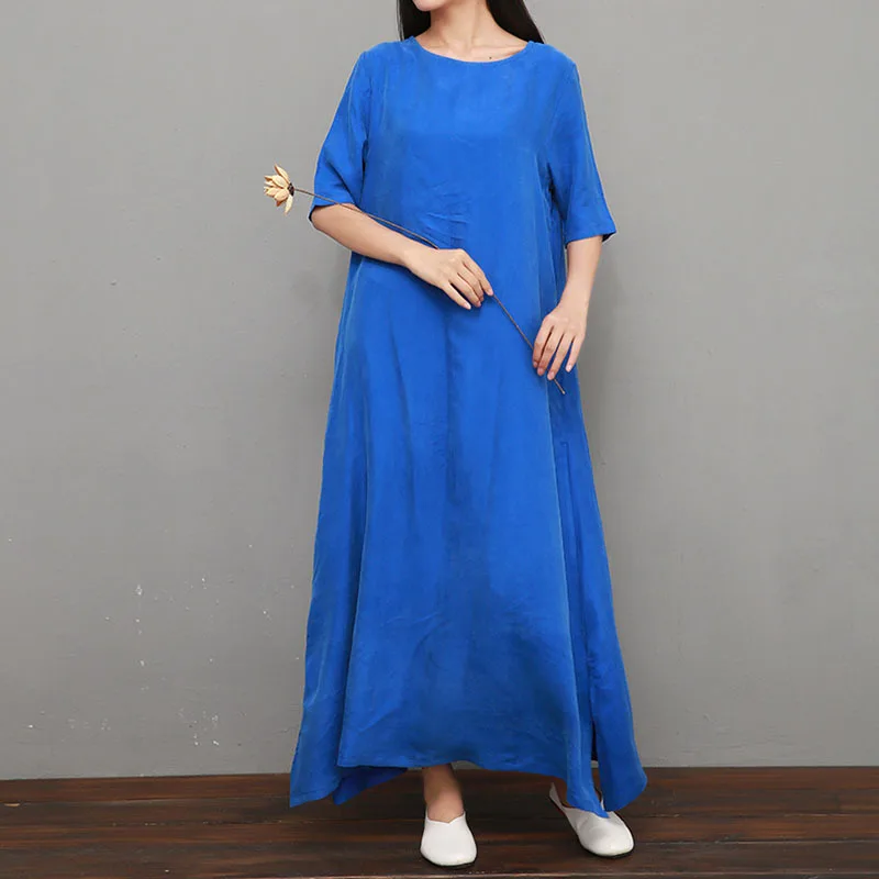 

NINI WONDERLAND 2021 Summer Cupro And Silk Dress Robe Women Solid Loose Dresses Female Classic Dress Brief Big Size High Quality