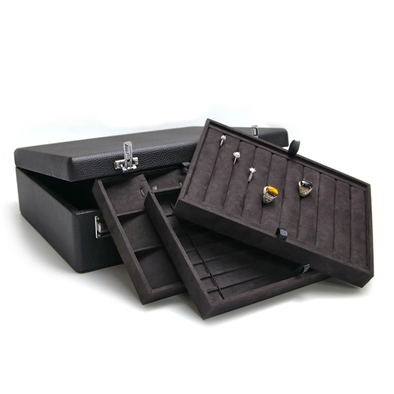 Fine PU Leather Portable Jewelry Box, Mala Especial para Personalização Empresarial, Exposição Caixa De Jóias com PassLock