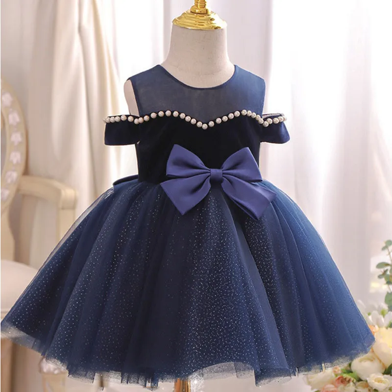 Baby Girl Bownot Elegant Dress Infant 1 Year 2nd Birthday Tutu Christening Ball Gown Toddler Girls Wedding Baptism Clothes