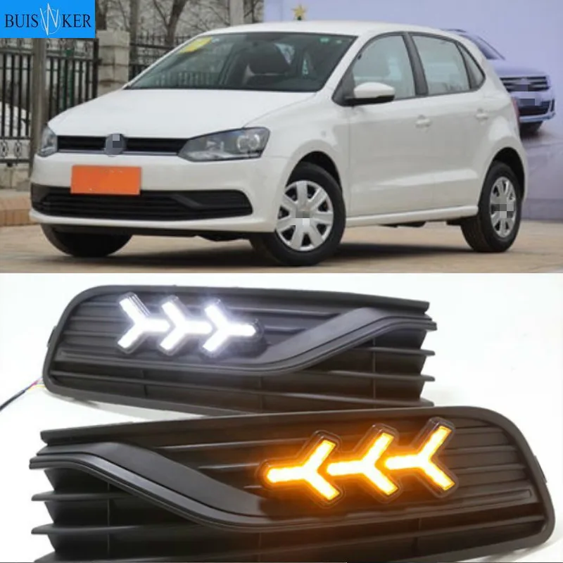 

2Pcs DRL For Volkswagen VW Polo 2014-2018 Daytime Running Lights Fog head Lamp cover Daylight