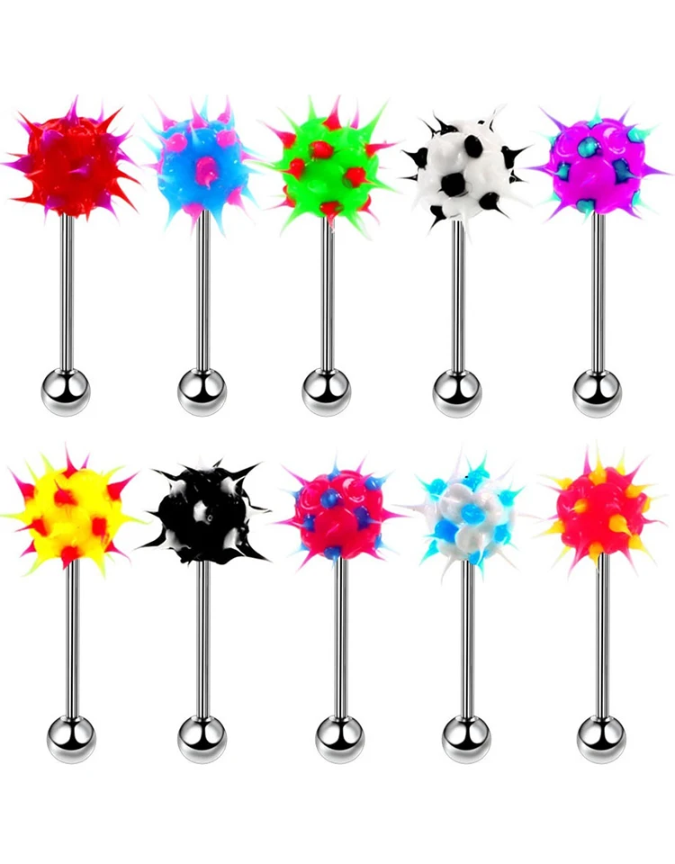 HONGTU 5Pcs Zunge Ringe Gemischte Farbe Silikon Ball Zunge Piercing Barbell Für Frauen Edelstahl Körper Piercing Schmuck 14G – Detail 4