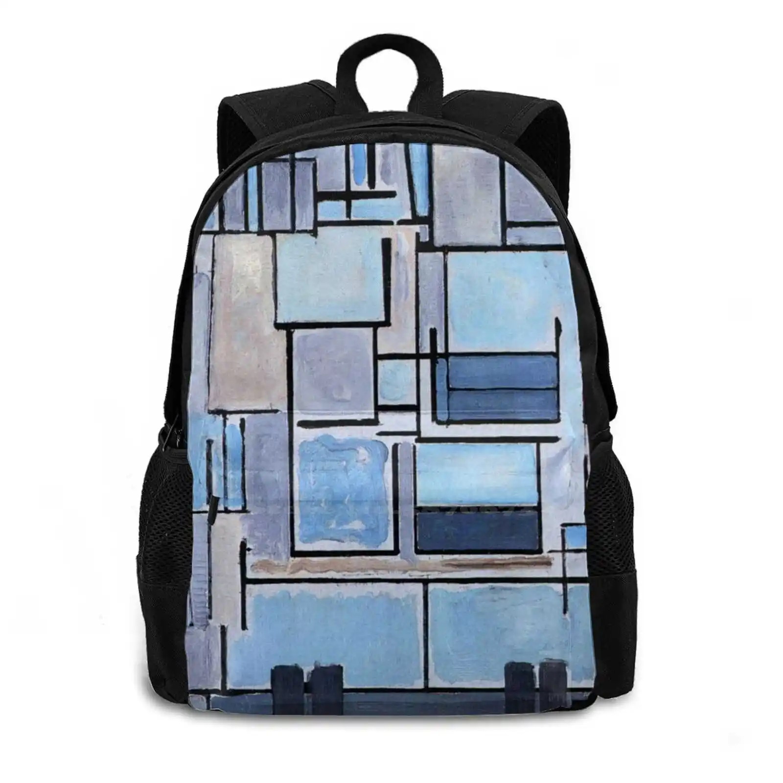 Piet Mondrian-Composition No 9 Blue Facade Pattern Design Bag Student'S Backpack Dutch Netherlands Oil Fine Famous Painter