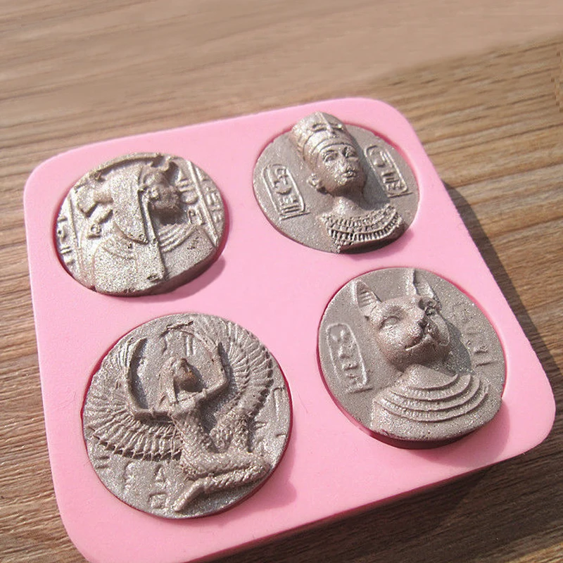 WCIC 4 Holes Egypt Sphinx Pharaoh Silicone Cake Mold Cake Decorating Tools Cookie Chocolate Moulds Coins Fondant Barking Molds