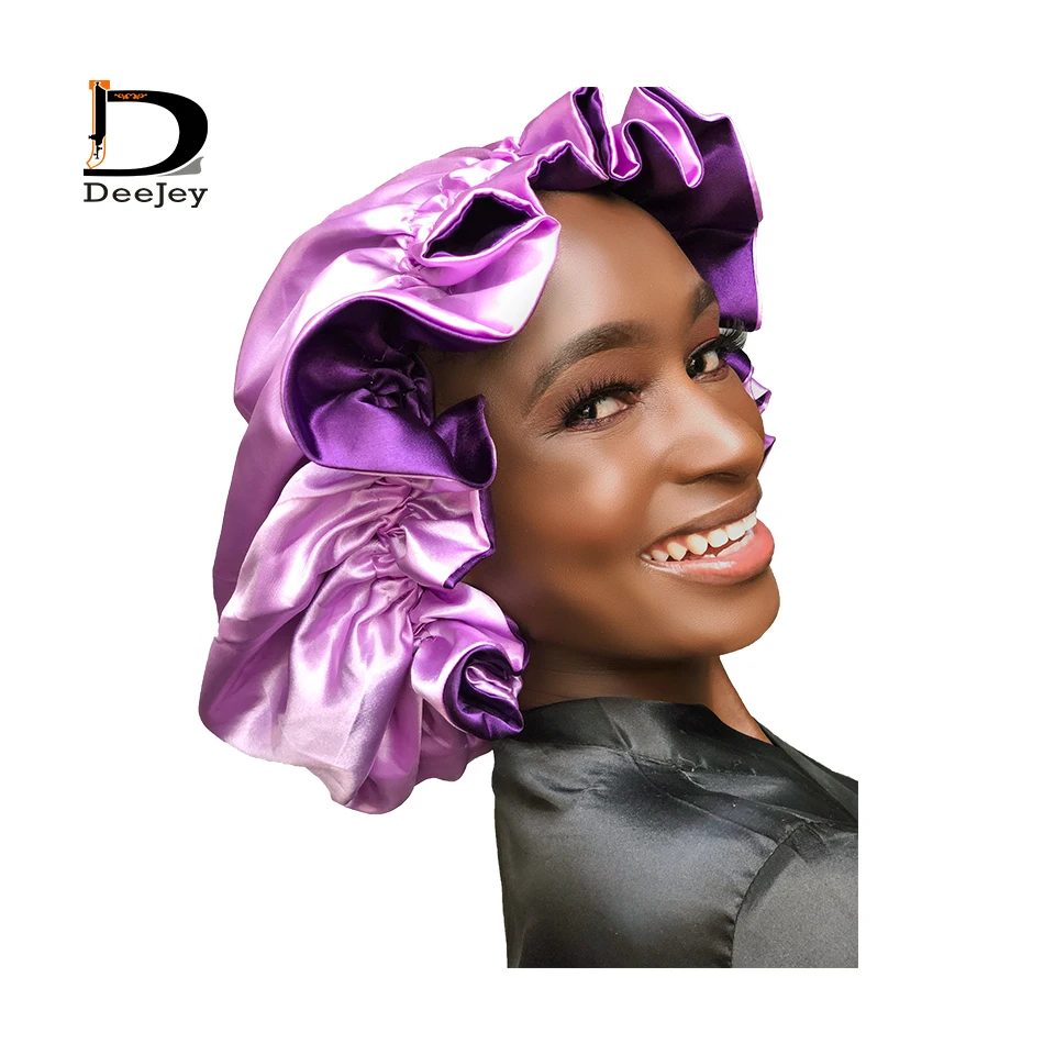 laced edge custom printed 2 layer polyester satin bonnets caring extention wig hairs sleep cap bath caps adult size 50pcs lot