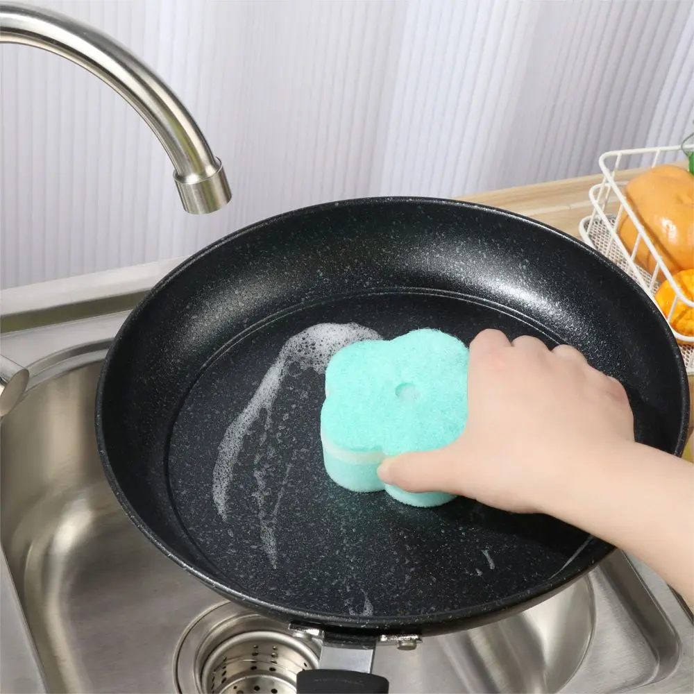 Home Random Color Tableware Sponge Brush Flower Scouring Pads Dishwashing Sponge Round Shape