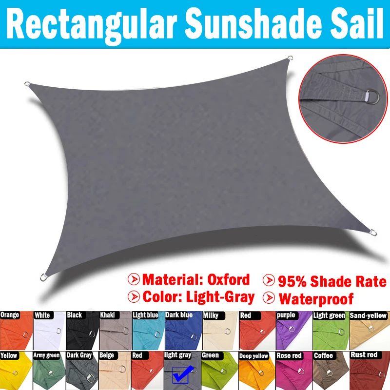 

Light-Gray Waterproof SunShade Sail Garden Patio Sun-Shelter Cloth Outdoor Swimming Pool Stadium Terrace Rectangle Shade Sails