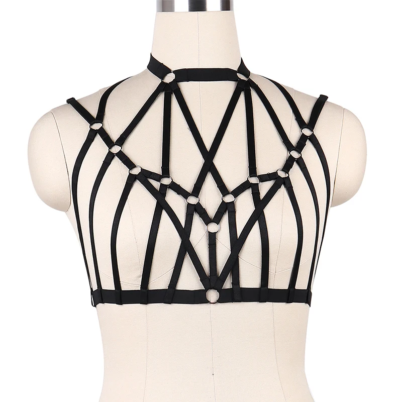 HANAERNES Fashion Punk Clothes Women Body Harness Set Bdsm Bandage Marriage Protection Pastel Goth Bustier Crop Top