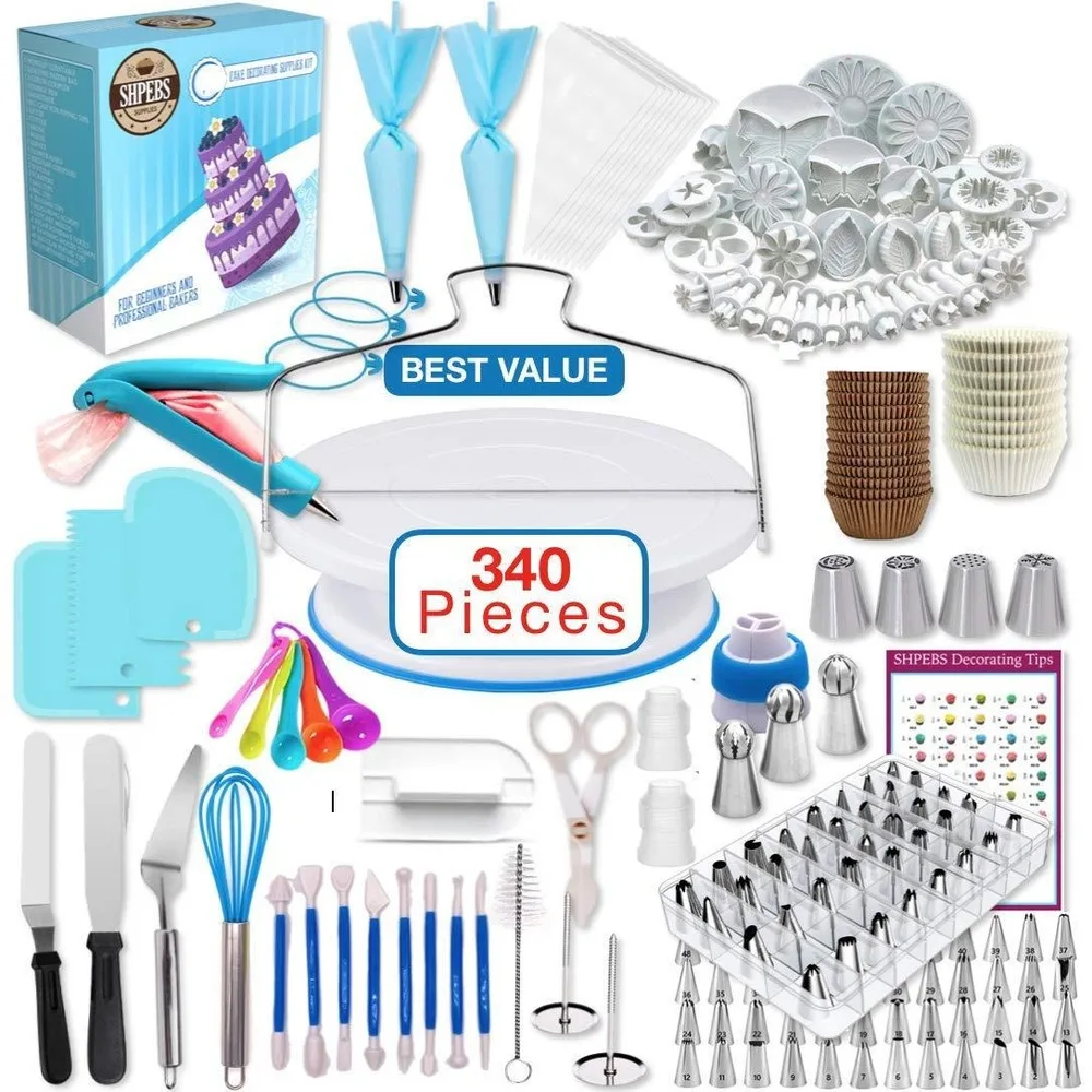 

Cake Decorating Tools Set, Russian Torch Nozzles, Non-Slip Turntable Fondant Mould, Kitchen Baking Tools, 340Pcs, 107Pcs, 207Pcs