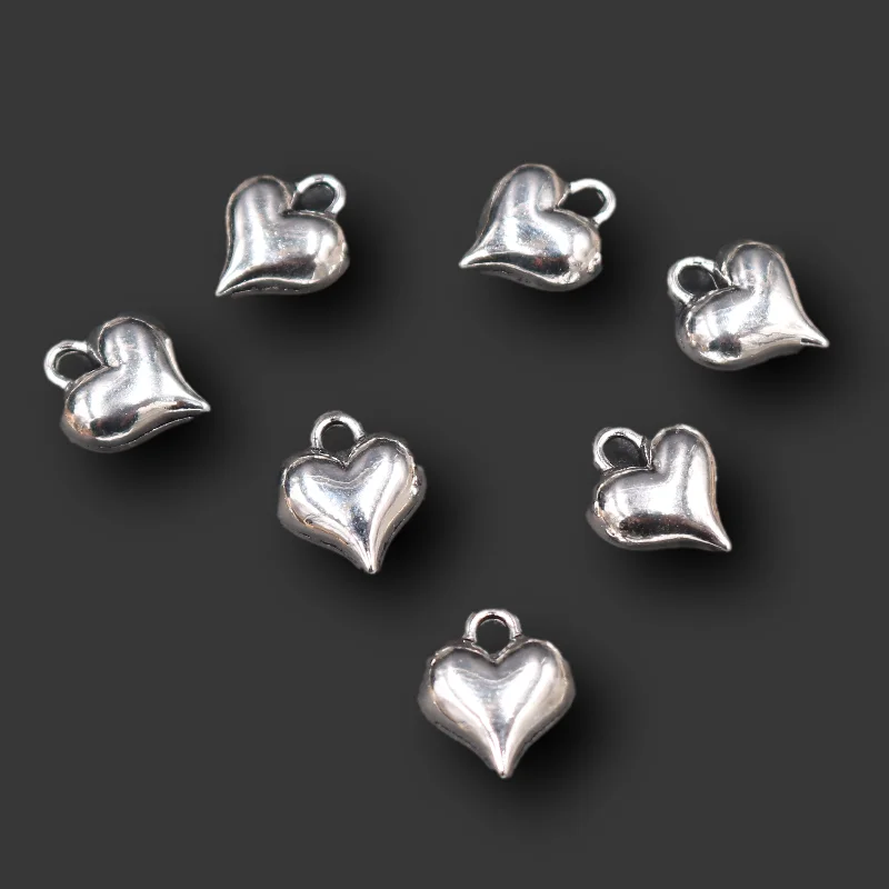 30pcs Silver Plated 3D Heart Pendants Retro Bracelet Necklace Metal Accessories DIY Charm Jewelry Crafts Making 13*11mm A135