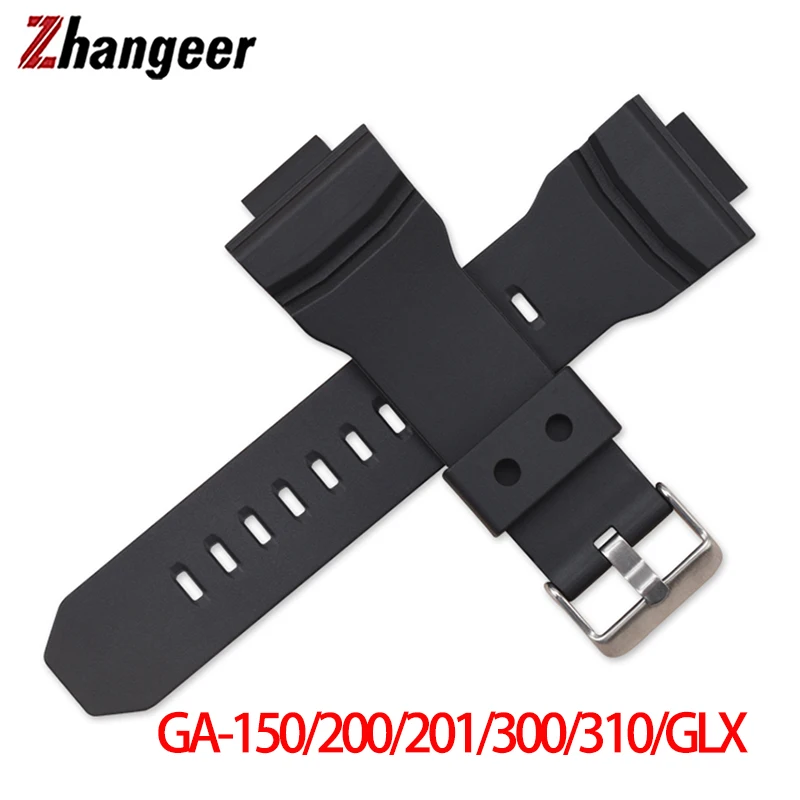 16mm Black Straps For Casio g-shock GA-150/200/201/300/310/GLX GA200 series Watch Band TPU Waterproof Wristband Accessories