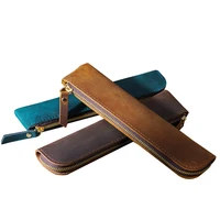 Portable Genuine Cowhide Pencil Case Retro Leather Pen Bag Storage Pouch for Pens Stationery Holder School Office Supplies 4
