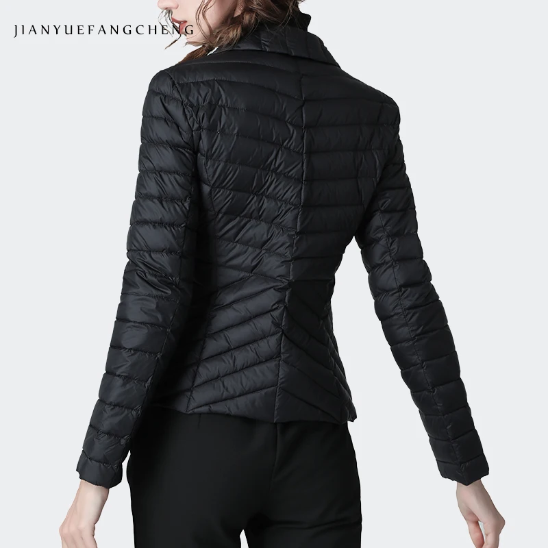 Chaqueta de plumón con cuello de traje para mujer, Abrigo acolchado ligero y elegante, ajustado y cálido, de talla grande, con 3 botones, para
