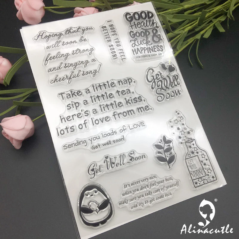 Alinacutle CLEAR STAMPS Die Cut Get Well Soon DIY Scrapbooking Card album paper craft rubber roller transparent silicon stamp