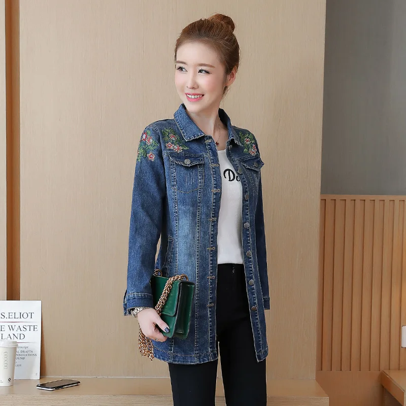 S-5XL Denim Jaqueta Feminina Slim Jean Jacket Femme Style Coréen Mi Longueur Sauvage Long Sletransved Women's Jacket Casprogressive Femin37