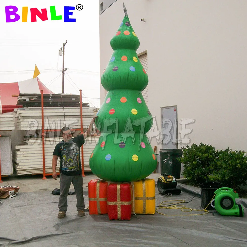 Holiday time Colorful oxford giant Inflatable Christmas Tree with Gift Box oraments graphics for outdoor decoration