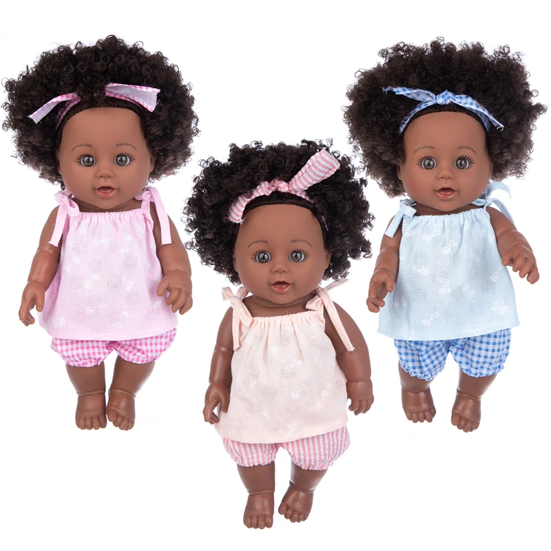 

2021 Suit 12Inch Baby Dolls Pop Black Silicone Girl 30cm Born Poupee Boneca Baby Soft Toy Girl Todder Gift