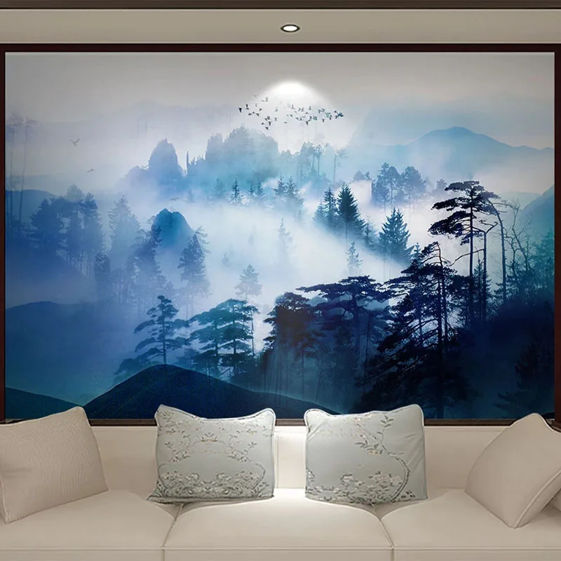 Custom Wallpaper 3D Stereo Ink Landscape Pine Forest Mural Wall Painting Living Room TV Sofa Study Home Decor Pegatinas De Pared